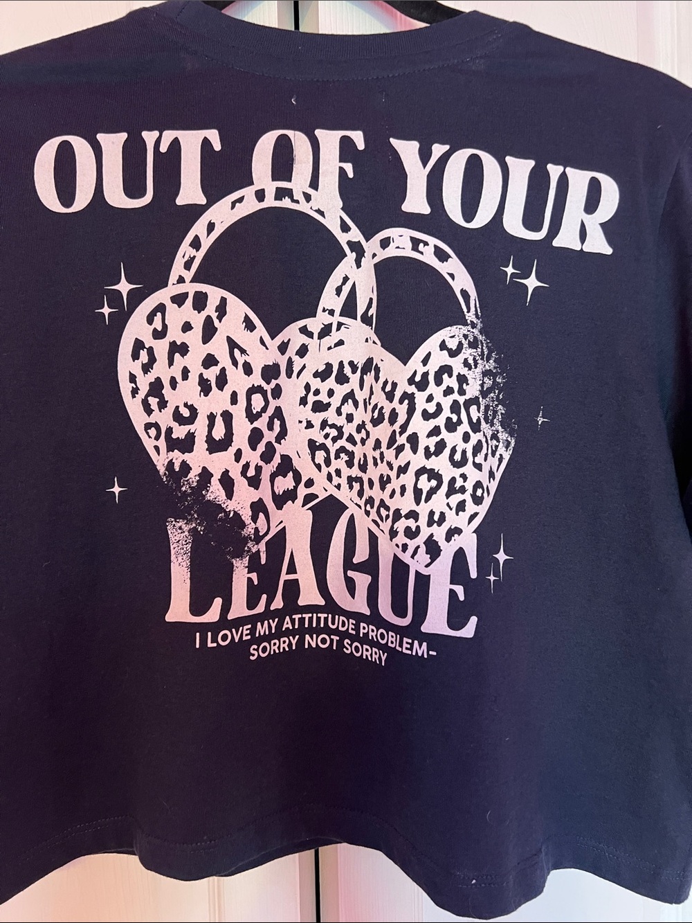Recycled Threads "Out of Your League" Cropped Tee - Black - XS  SeeBackside